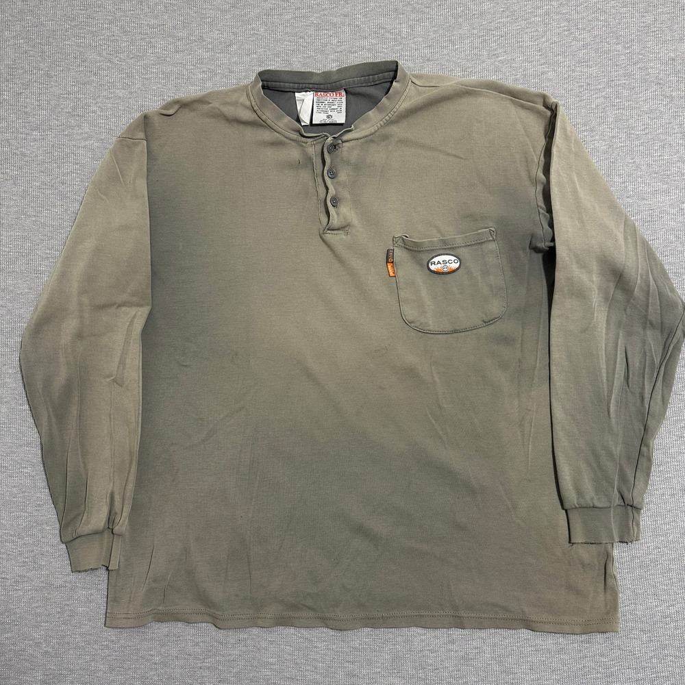 Rasco FR Flame Resistant Henley Long Sleeve Work Shirt Gray Mens Size XL